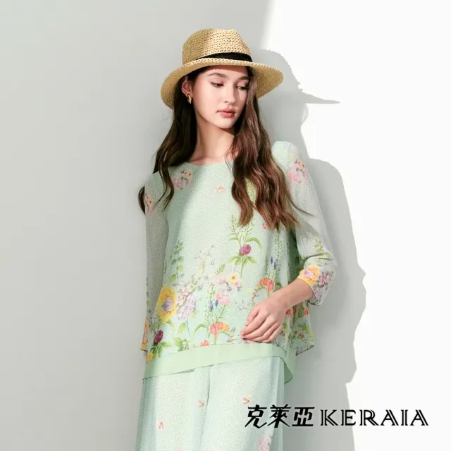 【KERAIA 克萊亞】翠雅花韻印花雪紡上衣