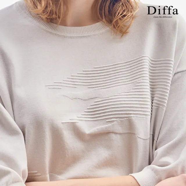 【Diffa】游牧風織紋落肩七分袖線衫-女