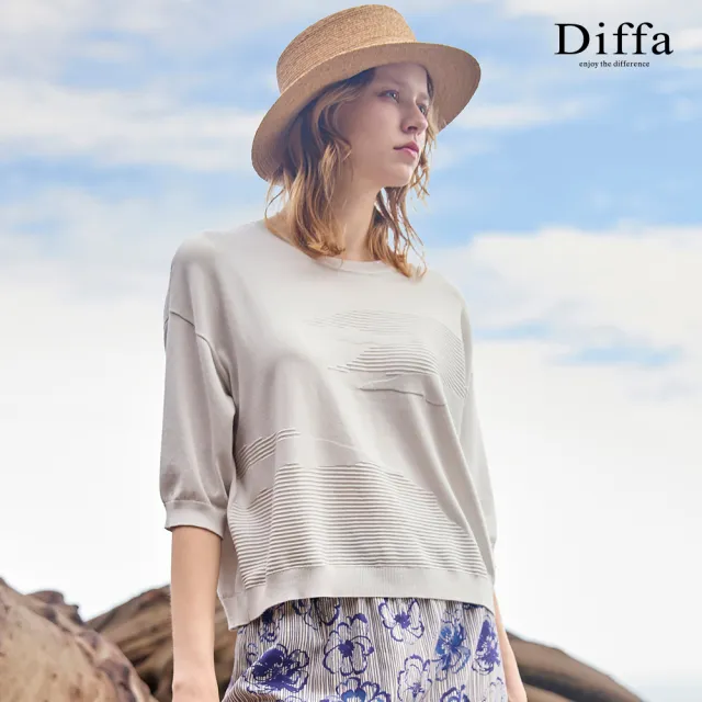 【Diffa】游牧風織紋落肩七分袖線衫-女