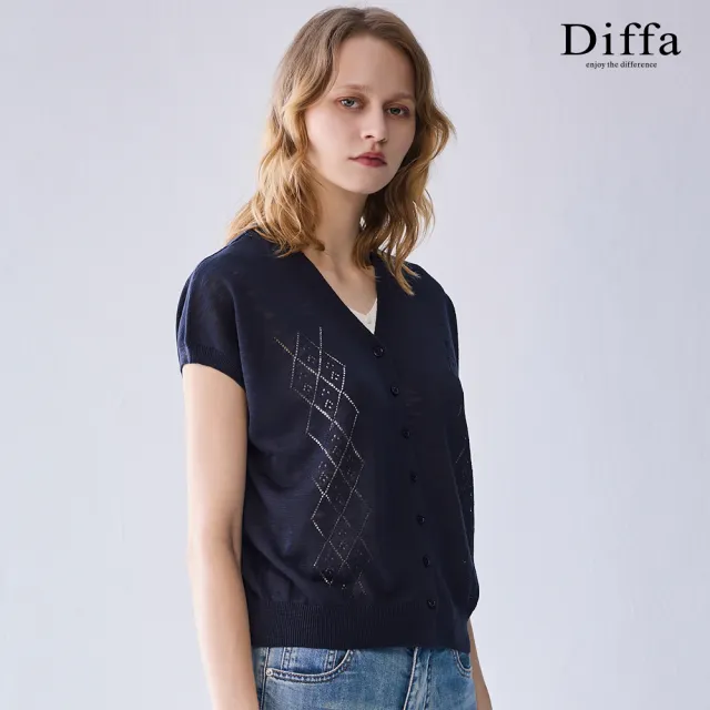【Diffa】菱格鏤空織紋連袖線衫-女