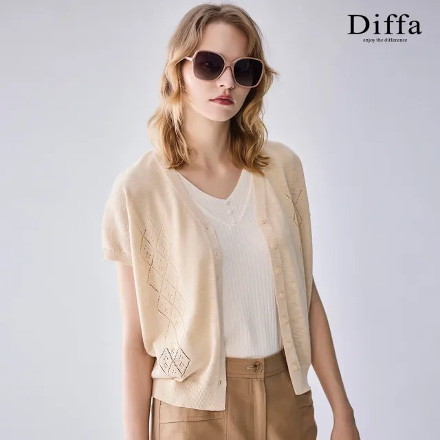 【Diffa】菱格鏤空織紋連袖線衫-女