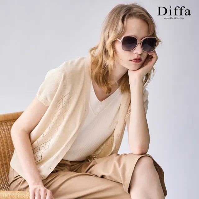 【Diffa】菱格鏤空織紋連袖線衫-女