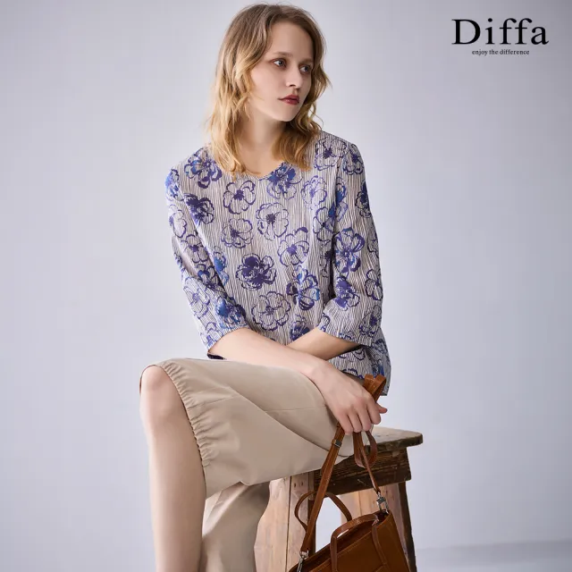 【Diffa】速乾防曬後腰鬆緊七分褲-女