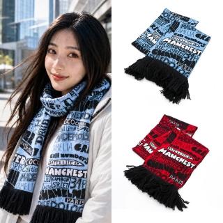 【CHANEL 香奈兒】街頭塗鴉風小logo針織 圍巾(紅/藍)
