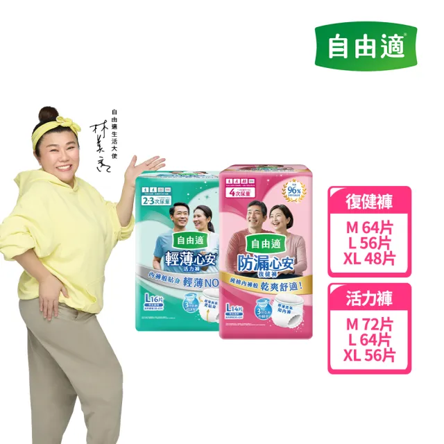 【自由適】輕薄心安復健褲/活力褲 M-XL 1箱(成人紙尿褲/褲型紙尿褲/成人尿布)