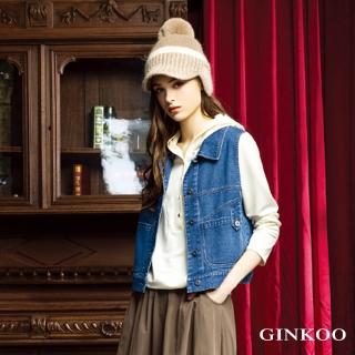 【GINKOO 俊克】魅力可拆式連帽抽繩牛仔背心