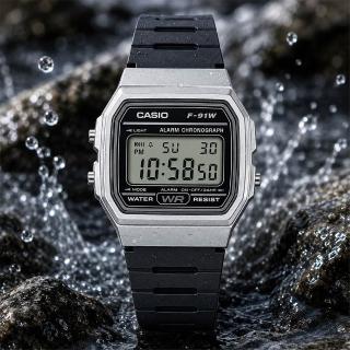 【CASIO 卡西歐】F-91WM-7A 超薄LED照明電子錶(休閒 當兵 錶寬約3.52公分)