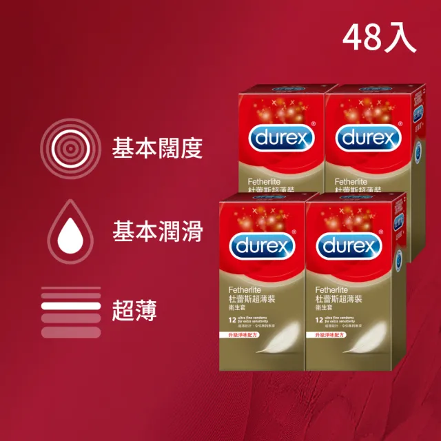 【Durex 杜蕾斯】超薄裝衛生套4盒(共48入 保險套/衛生套/避孕套/安全套/避孕/保險套推薦)