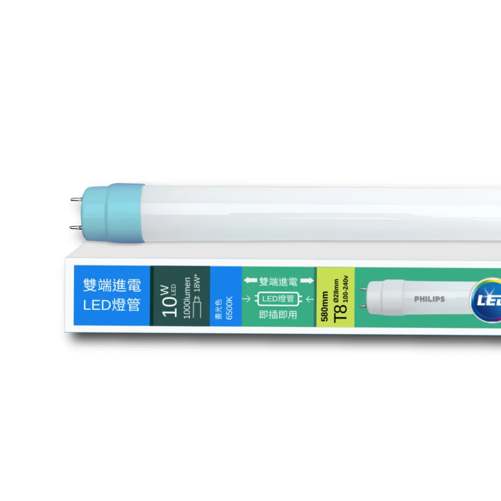 【Philips 飛利浦】20入組 T8 LED燈管 4尺 18.5W 2200LM 玻璃燈管(白光/中性光/黃光)