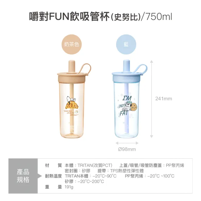 【LocknLock 樂扣樂扣】官方直營 嚼對FUN飲吸管杯 750ml (史努比/Snoopy聯名系列)