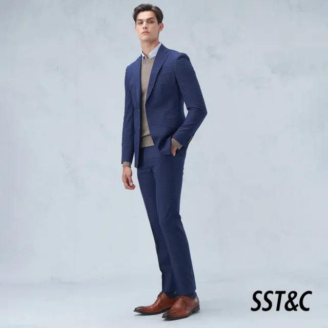 【SST&C】男裝 海軍藍格紋修身西裝褲0212209004(雙11精選)