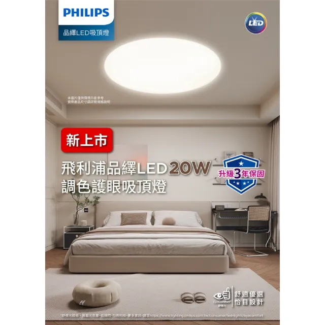 【Philips 飛利浦】品繹 20W 1-3坪 調色壁切 吸頂燈 -雅緻版(燈飾照明 房間燈 燈具 客廳燈)
