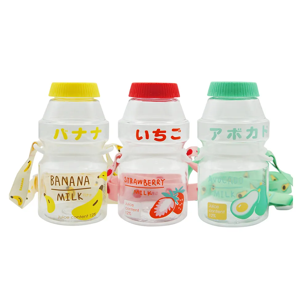 【GREEN BELL 綠貝】透明水果口愛多多瓶水壺470ml-附背帶3入組(兒童 幼兒 開學 可愛 耐摔 不含BPA)