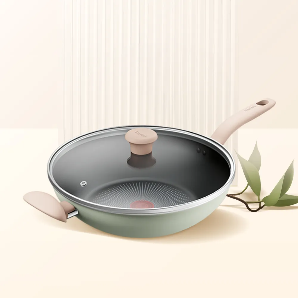 【Tefal 特福】抹茶時光系列30CM不沾鍋炒鍋-加蓋(IH爐可用鍋)