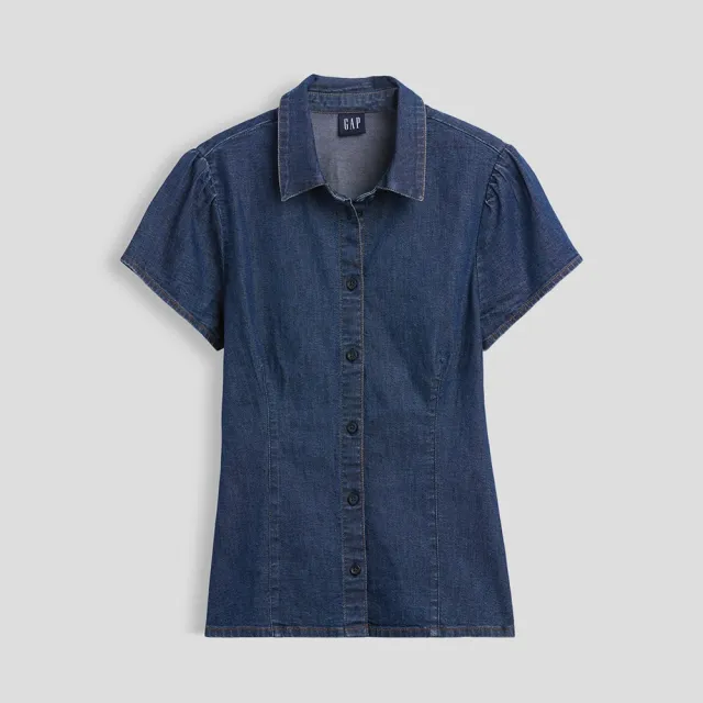 【GAP】短袖牛仔襯衫-深色水洗(913926)
