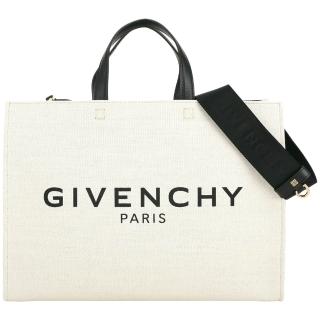【GIVENCHY 紀梵希】G-Tote 中號 字母印花帆布手提/斜背托特包(米白色 大容量 通勤包 肩背包)
