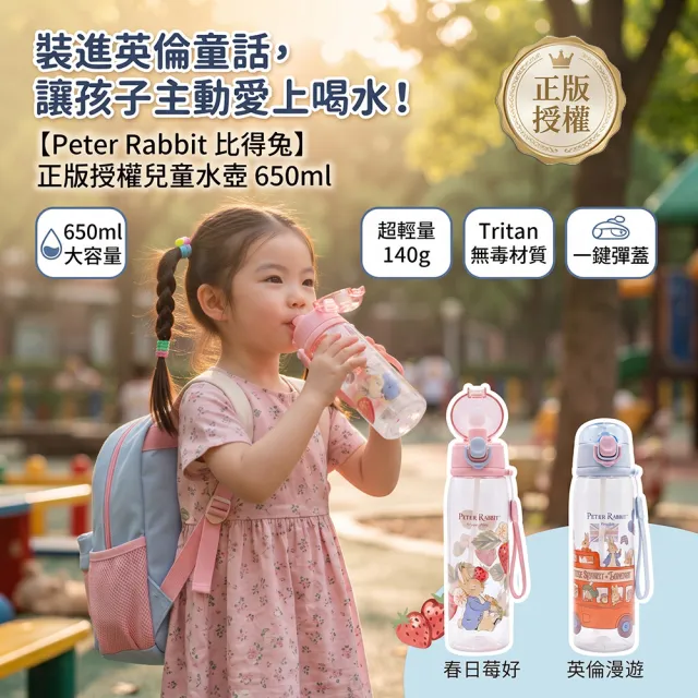 【PETER RABBIT 比得兔】Peter Rabbit 比得兔|童趣漫遊 Tritan 兒童水壺|輕量吸管水壺 650ml-2款可選