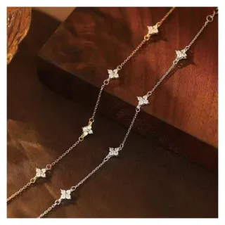 【NANA】娜娜 S925鍍14K金四葉草滿天星手鍊兩色 N115081303(S925 麻花 蝴蝶結 四葉草 滿天星 手鍊 兩色)