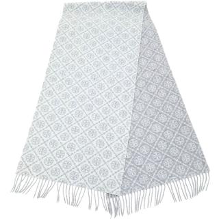 【TORY BURCH】T Monogram 雙T羊毛羊絨流蘇圍巾(淺灰 老花 披巾 TB)
