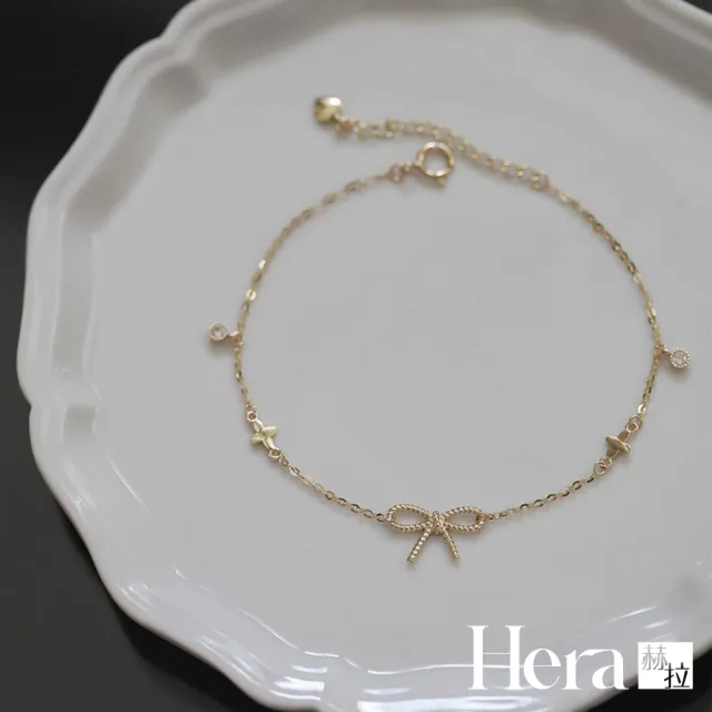 【HERA 赫拉】S925鍍14K金麻花蝴蝶結四葉草手鍊兩色 H115081302(S925 鍍14K金 麻花蝴蝶結 四葉草 手鍊)
