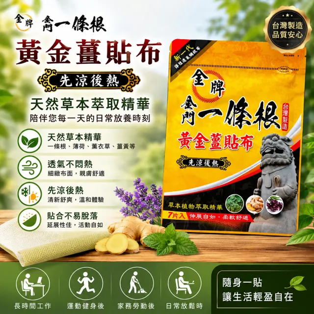 【金牌一條根】金門一條根網狀黃金薑貼布3包共21片-先涼後熱(正宗金門一條根 先涼舒緩後熱制痛)