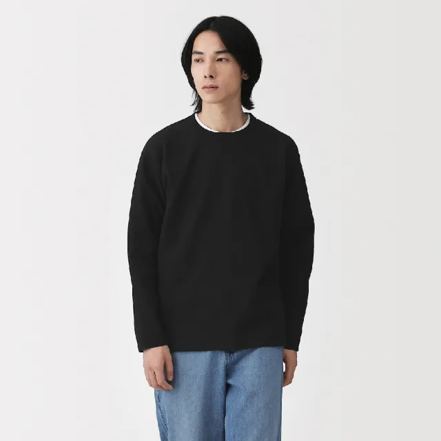【MUJI 無印良品】男速乾可水洗羅紋針織長袖T恤(淺灰/黑色/深藍)