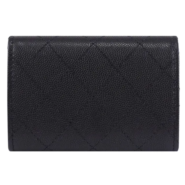 【CHANEL 香奈兒】CC Filigree 經典雙C荔枝牛皮信用卡零錢簡易皮夾(黑)