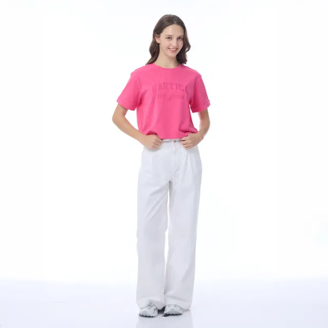 【NAUTICA】官方旗艦 女裝 經典字母印花短袖T恤(桃紅色)