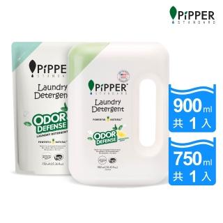 【PiPPER STANDARD 沛柏】鳳梨酵素除臭洗衣精1+1件組(檸檬蘇打)-900mlx1+750mlx1 (室內晾衣/機能衣適用)