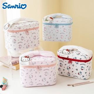 【SANRIO 三麗鷗】凱蒂貓蝴蝶結手提箱型化妝包 (Hello Kitty)