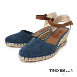 【TINO BELLINI 貝里尼】西班牙進口 蔚藍海岸 繫踝 麻編楔型 涼鞋 FS5V001A-4(藍)