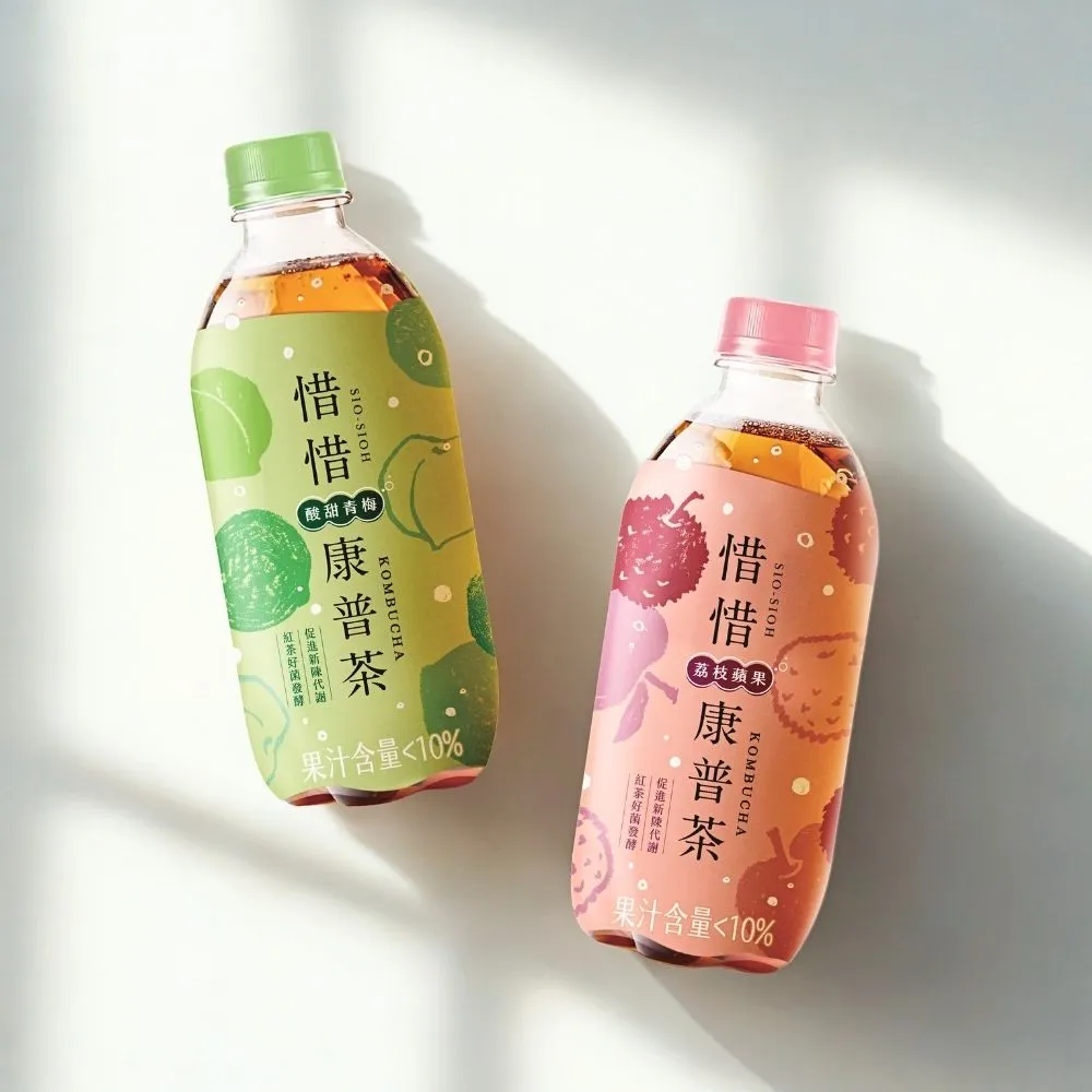 【惜惜】康普茶氣泡飲420mlx24入/箱(荔枝蘋果/酸甜青梅/白桃綠茶)