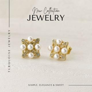 【Turquoise Jewelry】巴黎花窗｜輕珠寶系列925銀鍍金裸空蕾絲珍珠耳環|法式復古｜珍珠耳釘