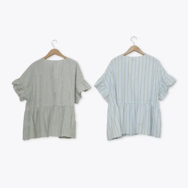 【Dailo】荷葉袖寬鬆傘擺娃娃裝 藍 綠