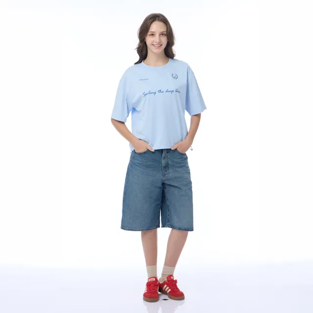 【NAUTICA】官方旗艦 女裝  品牌LOGO刺繡短袖T恤(淺藍色)