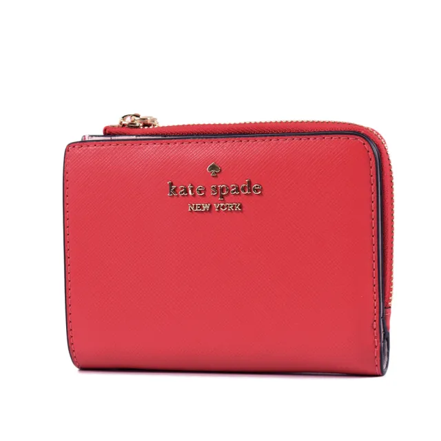 【KATE SPADE】Madison L型拉鍊袋防刮釦式短夾-紅色