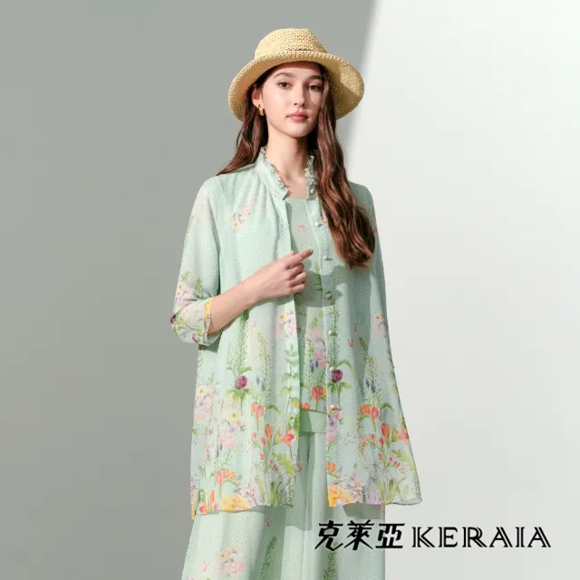 【KERAIA 克萊亞】翠雅花韻印花雪紡長罩衫