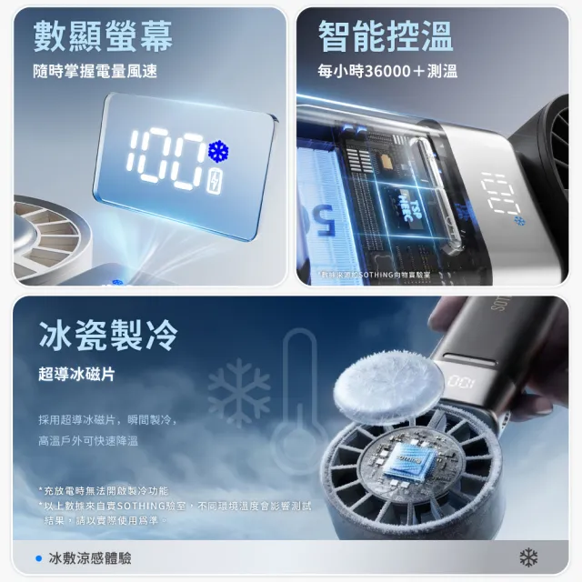 【SOTHING 向物】續航up!自帶線行動電源x折疊冰敷高速手持風扇 冰炫(5000mAh 可上飛機 掛脖 製冷 usb風扇)