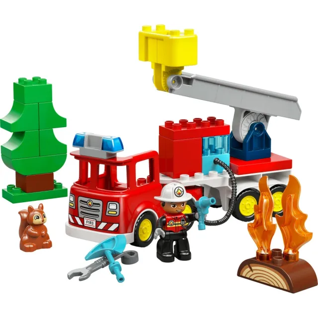【LEGO 樂高】得寶系列 10473 附水管消防車和消防員(兒童積木 玩具車 益智早教 角色扮演 大顆粒 禮物 2歲)