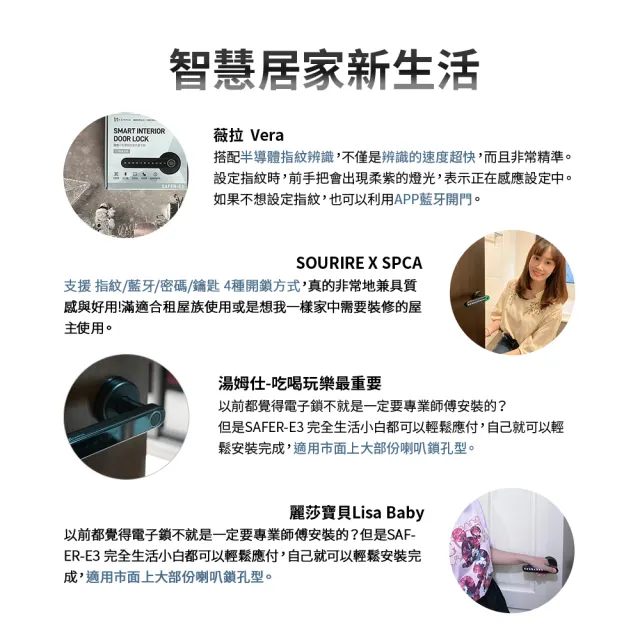 (四入組)【FAMMIX 菲米斯】SAFER-E3 四合一把手式室內電子鎖/門鎖(指紋感應/密碼解鎖/鑰匙/手機藍牙)
