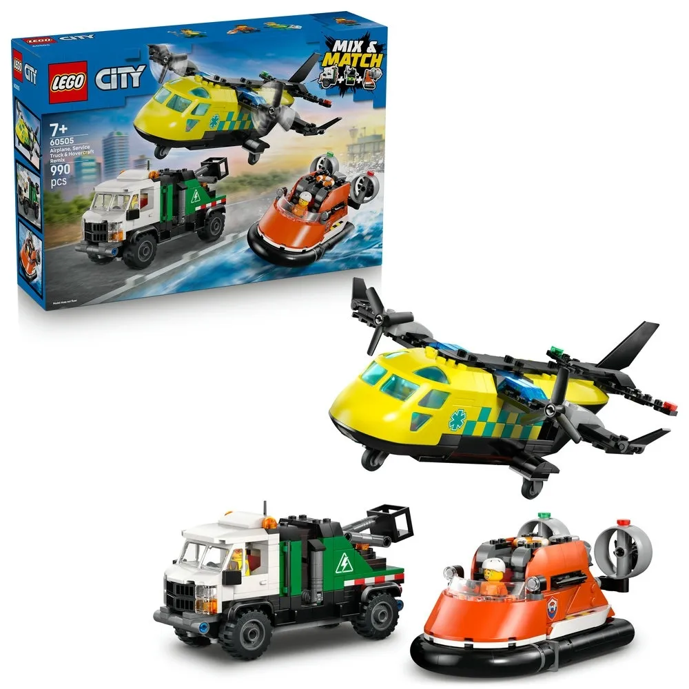 【LEGO 樂高】城市系列 60505 飛機、作業車和氣墊船混搭套裝(玩具車 創意力遊戲 積木 玩具)