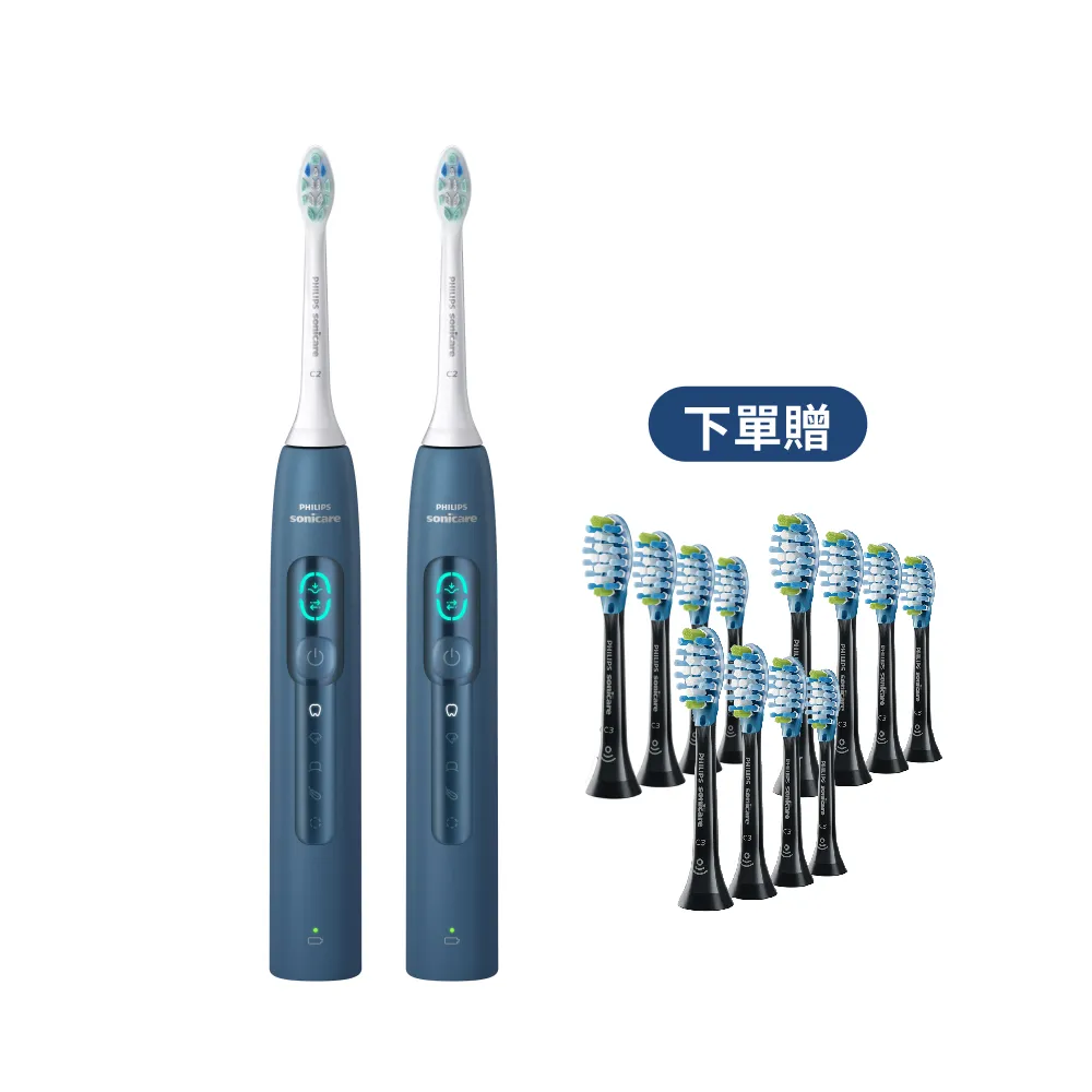 【Philips 飛利浦】momo獨家 HX5682/01 語音導航音波電動牙刷 2入組-暮光藍(官方直營)