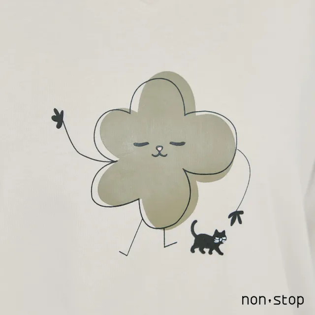 【non-stop】花花逗貓咪V領七分袖T恤-2色