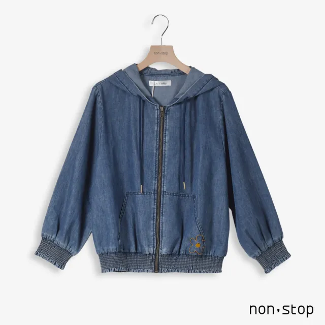 【non-stop】花朵刺繡丹寧連帽外套-2色