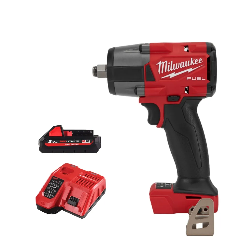 【Milwaukee 美沃奇】18V中扭無刷1/2″衝擊扳手(M18FMTIW2F12主機+3.0鋰電池一顆+充電器)
