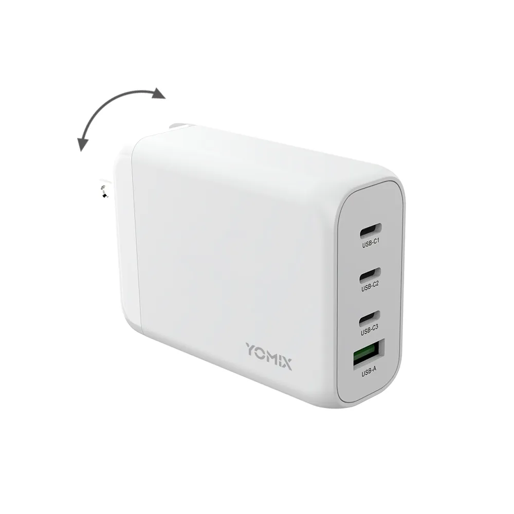 【YOMIX 優迷】240W折疊支架磁吸線組★130W GaN-X4 type-C/USB-A PD/QC四孔快充充電器(贈100W充電線/支援i1