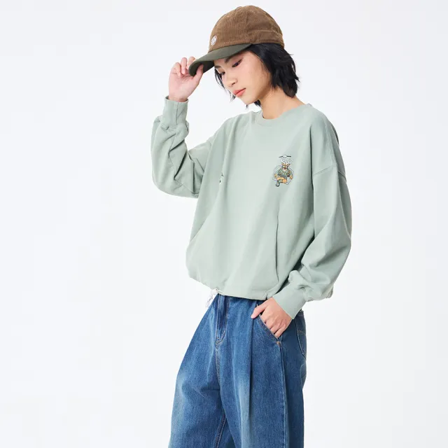 【5th STREET】雙11 女裝 長袖 寬版上衣 大學t 綠色(560984)