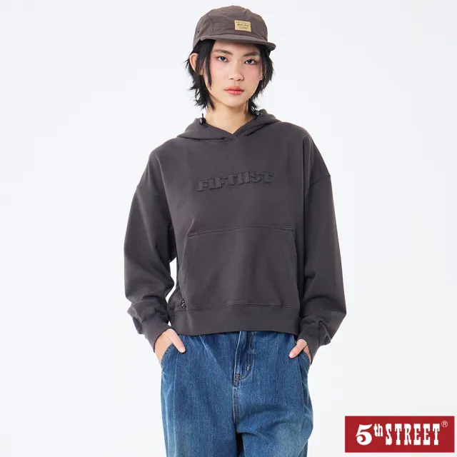 【5th STREET】女裝 長袖 帽t 連帽上衣 深灰(560981)