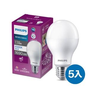 【Philips 飛利浦】13W LED真彩光燈泡 E27 3000K/4000K/6500K 5入組(超省電 節能標章認證 三色可選)