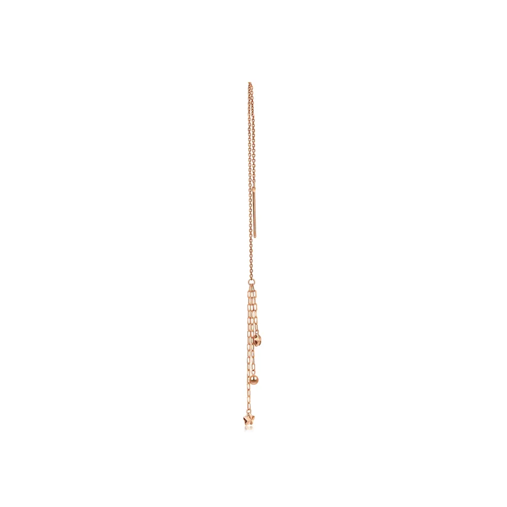 【點睛品】法式優雅 18K玫瑰金垂墜耳環(單只)